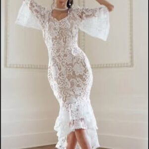 Ivy City Co Elegant White Lace High-Low Dress